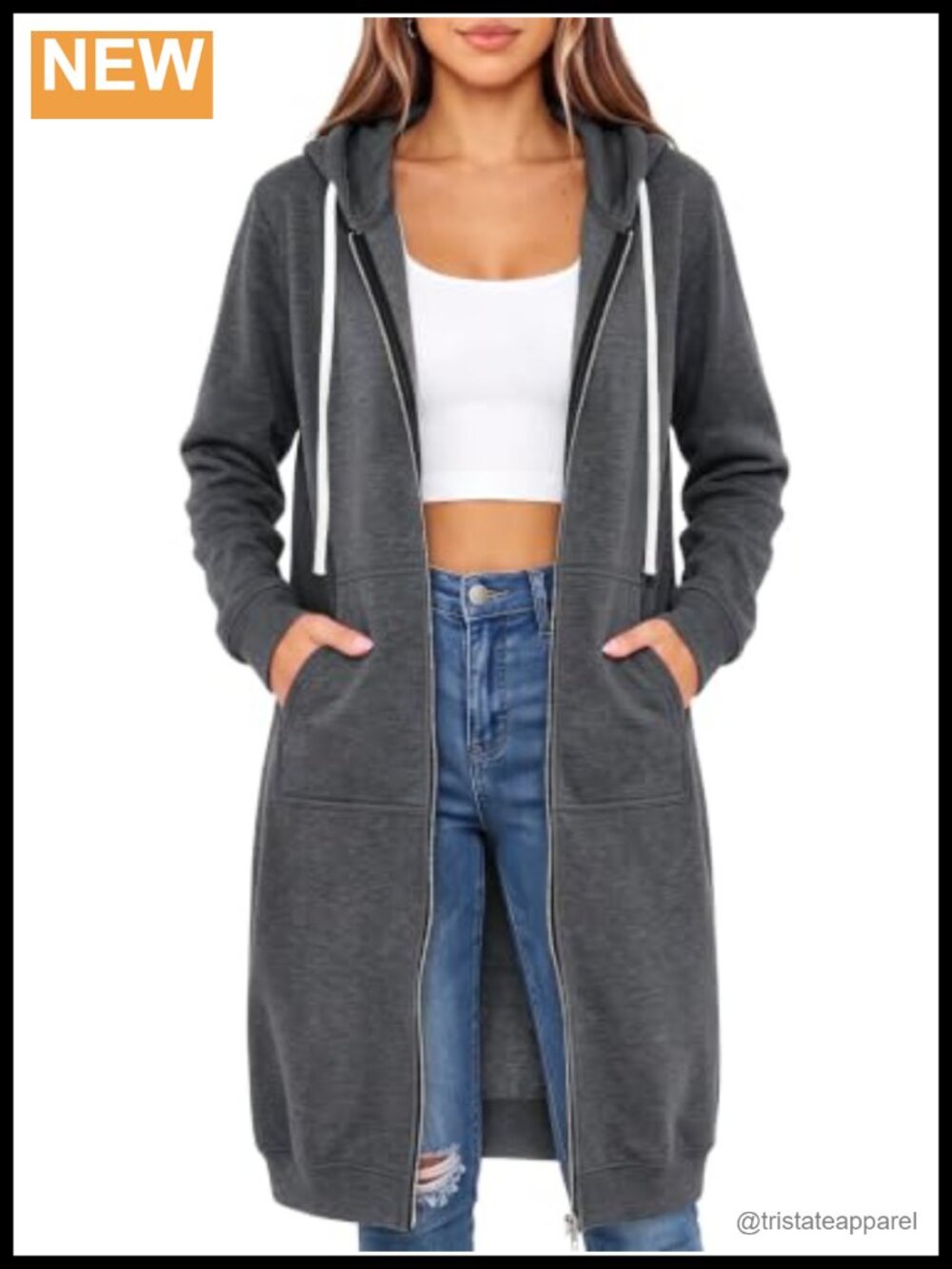 Womens Oversized Fleece Zip Up Hoodie Long Tunic Sweatshirt Pockets